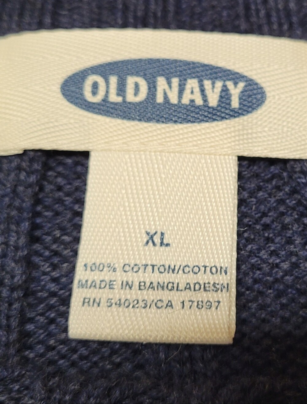 Vintage Y2K Old Navy Blue Wide Ribbed Four Stripe Crewneck Unisex Sweater XL - Picture 7 of 8